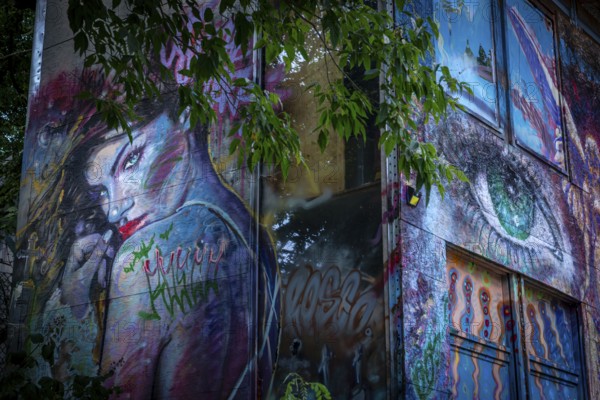 Graffiti on the former US eavesdropping facility on Teufelsberg in Grunewald, Berlin, Germany