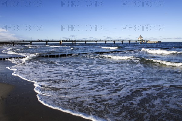 Pier with diving gondola, Zingst, Fischland-Darß-Zingst, Western Pomerania Lagoon Area National Park, Mecklenburg-Western Pomerania, Germany