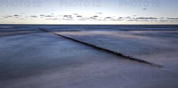 Grooves in the sea, panorama, long exposure, Zingst, Fischland-Darß-Zingst, Western Pomerania Lagoon Area National Park, Mecklenburg-Western Pomerania, Germany