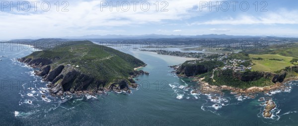 Aerial view of coast and landscape near Knysna, Knysna Heads, South Africa