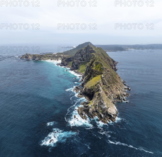 Aerial view, cliffs and sea at Cape of Good Hope, Cape Point Lighthouse, Cape Peninsula, Cape Point Nature Reserve, Cape Town, South Africa
