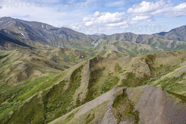 Alaska Range tundra and mountainous landscape, Denali National Park and Preserve, Alaska, USA