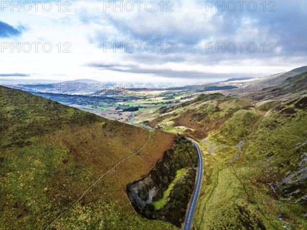 Autumn colours over Mach Loop from a drone, Minffordd, Tywyn, Wales, UK