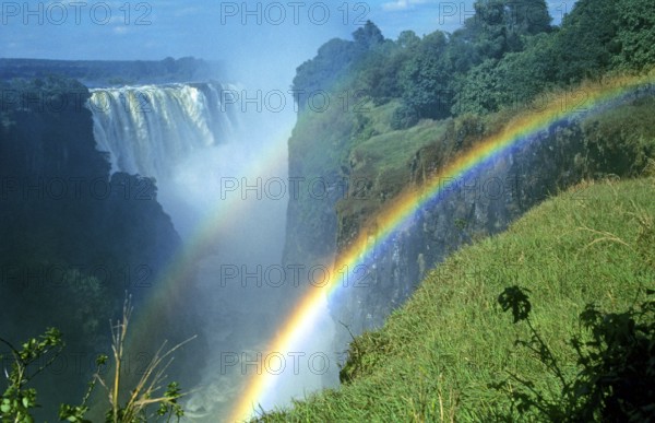 Victoria Falls, rainbow, Zambezi, Zimbabwe, Africa, June 2000, vintage, retro, old, historic