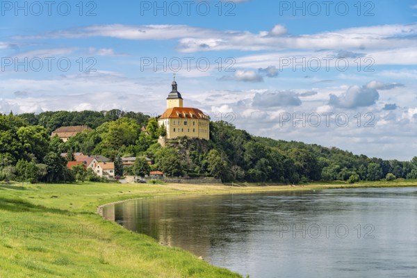 Hirschstein Castle or Neuhirschstein across the Elbe in Hirschstein, Saxony, Germany