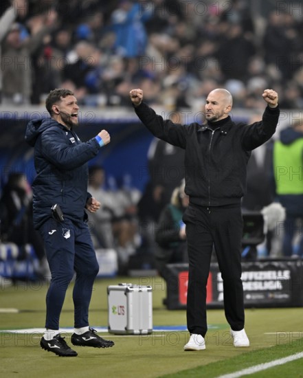 Goal cheers coach Christian Ilzer TSG 1899 Hoffenheim gesture PreZero Arena, Sinsheim, Baden-Württemberg, Germany