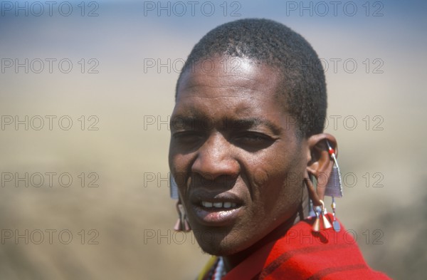 Portrait of a Maasai man, Ngorongoro Crater, Tanzania, Africa, June 2000, vintage, retro, old, historical