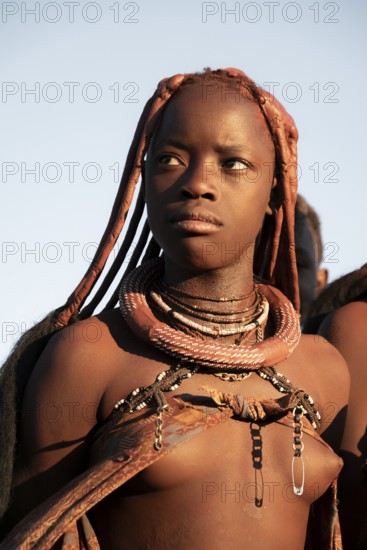 Portrait, Himba woman, traditional clothing, Kaokoveld, Kunene, Namibia