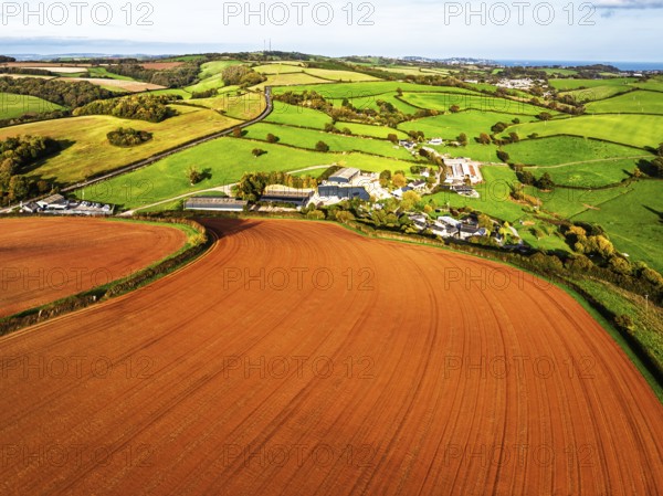Colours of Devon Farms and Fields over Paignton and Berry Pomeroy from a drone, Totnes, England, United Kingdom