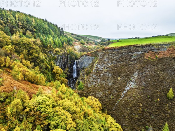 Autumn colours of Ffrwd Fawr Waterfall, Dylife, Llanbrynmair, Powys, Wales, UK