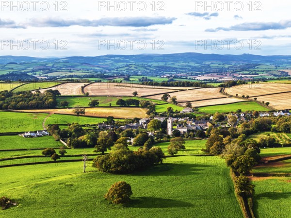 Colours of Devon Farms and Fields over Berry Pomeroy from a drone, Totnes, England, United Kingdom