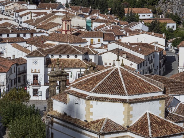 View over the white houses of village Grazalema, Parque natural de la Sierra de Grazalema, Andalusia, Spain