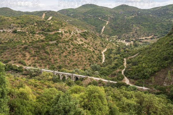 Cycle path Via Verde de la Sierra, Puerto Serrano to Olvera, old railroad track, cycle path on bridge, near village Coripe, Andalusia, Spain