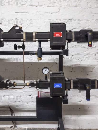 District heating transfer station in a cellar in Düsseldorf, Germany