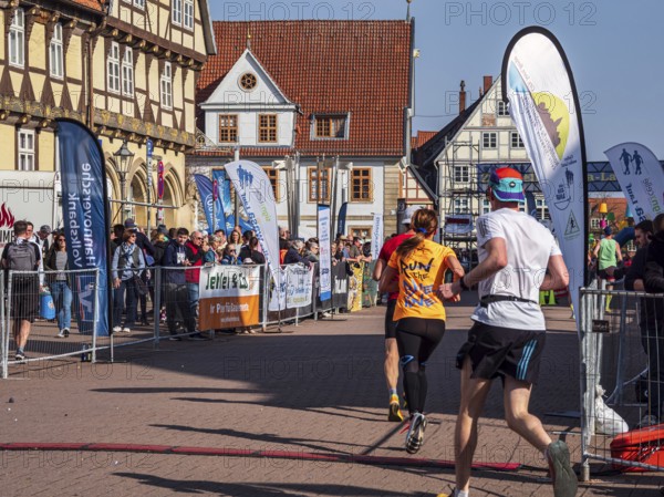 Running event 'Wasalauf', downtown Celle, along half-timbered houses, Celle, Germany