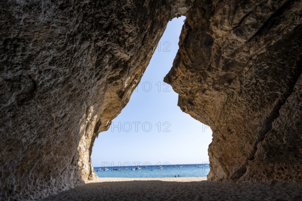 Rock cave on the beach at Cala Luna, Golfo di Orosei, Baunei, Sardinia, Italy