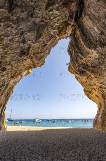 Rock cave on the beach at Cala Luna, Golfo di Orosei, Baunei, Sardinia, Italy