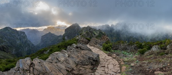 Sunset at Pico do Arieiro, hiking trail PR1, Madeira, Portugal
