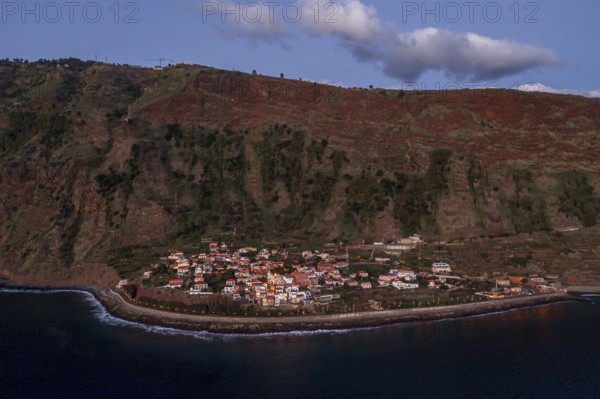 Aerial view, Jardim do Mar, cliffs, Madeira, Portugal