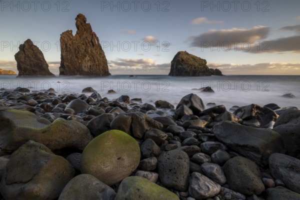 Ilheus da Rib volcanic rock formation on the cliffs of Ribeira da Janela, Madeira, Portugal