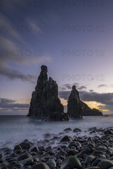 Ilheus da Rib volcanic rock formation on the cliffs of Ribeira da Janela, Madeira, Portugal