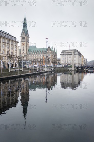 Town Hall in the dark morning light, Old Town, Hamburg, Germany