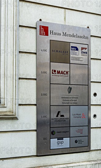 Name and company signs at the famous Mendelssohn house in Berlin's Jägerstraße, Germany