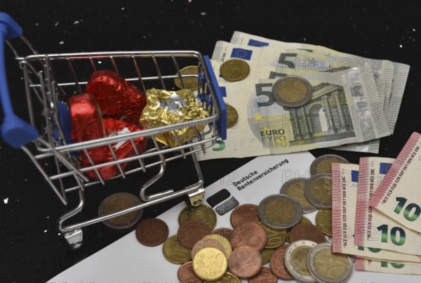 German pension insurance calculates the pension, euro, banknotes, coins
