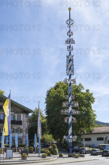 May pole in the town of Schliersee, Upper Bavaria, Bavaria, Germany