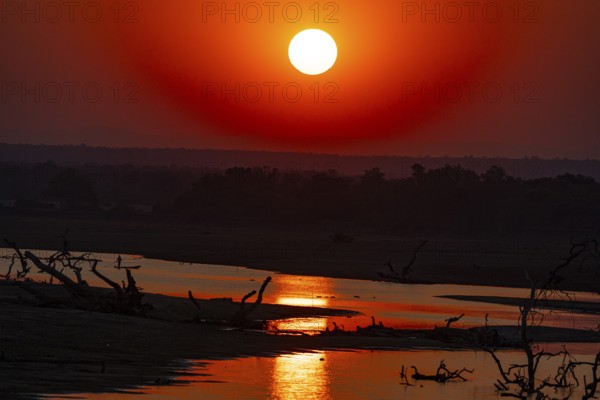 South Luangwa River at sunset dry season Zambia