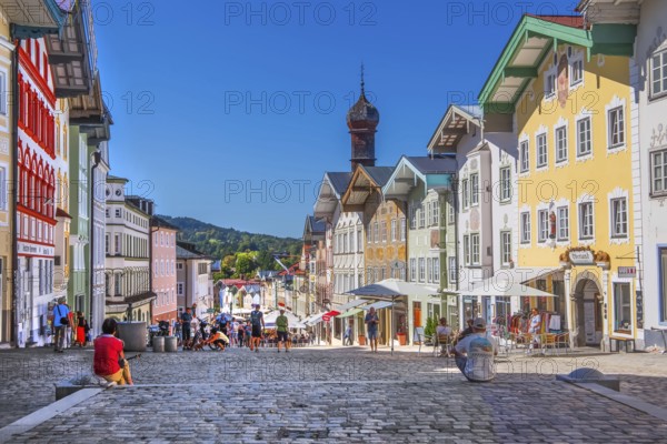 Historic market street with typical gabled houses, Bad Tölz. Isartal, Upper Bavaria, Bavaria, Germany