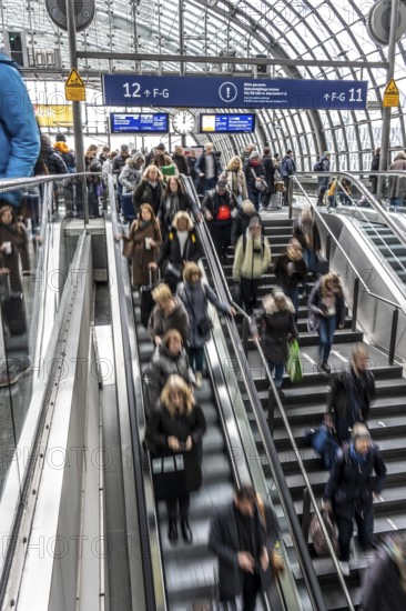 Central station in Berlin, passengers leave the platform after arrival, Germany