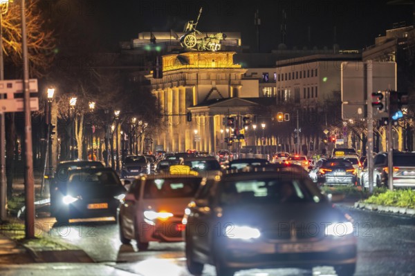 Evening traffic on Ebertstraße, on 18th March Square, Brandenburg Gate, Berlin, Germany