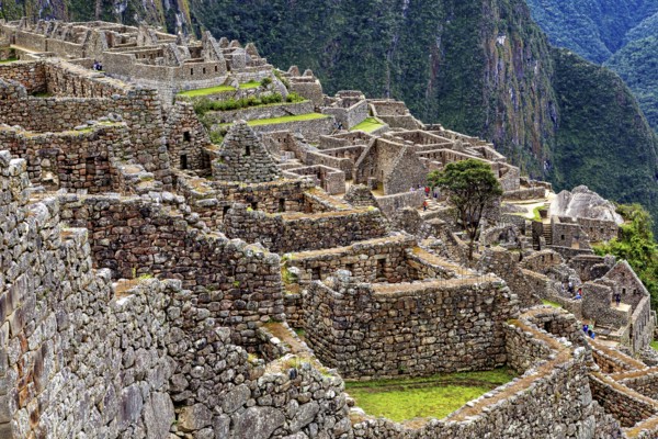 Complex arrangement of Machu Picchu stone terraces and structures, The ruins of the Inca city of Machu Picchu in Peru