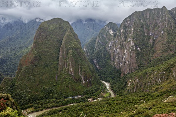 Majestic mountains with impressive river, The Urubamba Valley near Machu Picchu in Peru