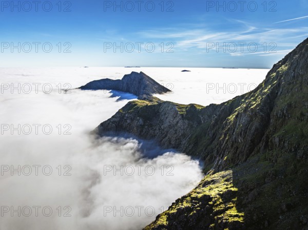 Snowdon Massif from a drone, Snowdon Range, Snowdonia, North Wales, UK