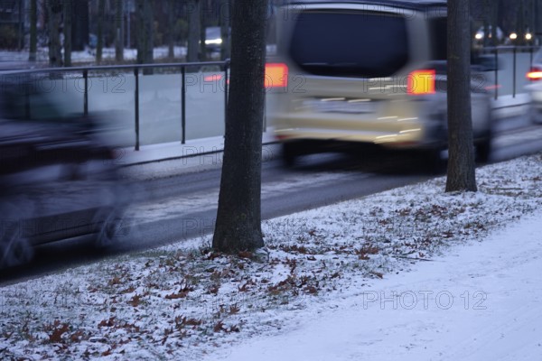 Winter, slippery roads with snow and ice, slippery roads, Germany