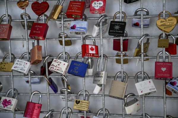 Love castles at the mountain station of the Zugspitz cable car, Austrian side, municipality of Ehrwald, Reutte district, Tyrol, Austria