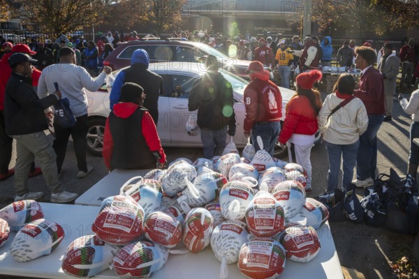 Detroit, Michigan, USA - 22 November 2025 - The Kappa Detroit Foundation distributed frozen turkeys and bags of food for Thanksgiving. The distribution was done by members of the Kappa Alpha Psi Fraternity and members of other African-American fraternities and sororities