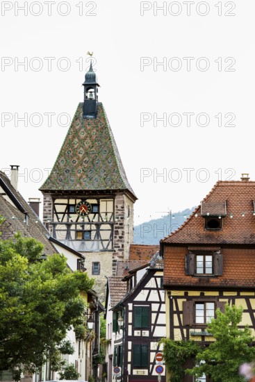 Picturesque village with half-timbered houses, Bergheim, Haut-Rhin, Alsace, France