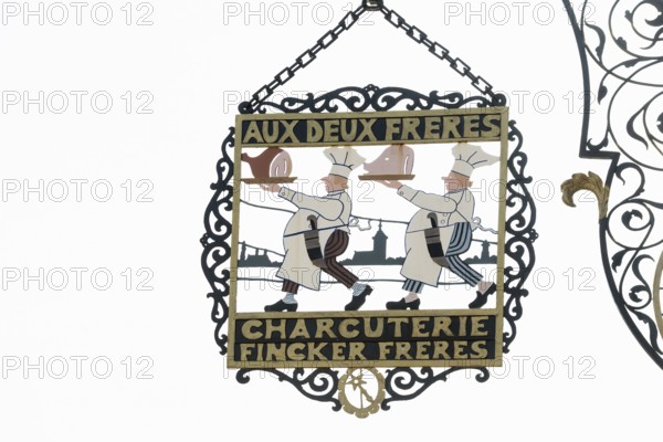 Nose sign of a butcher shop, old town, Colmar, Alsace, France