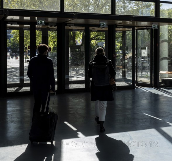 Foyer in a building of the Technical University of Berlin, light and shadow from people at the Marchstraße exit, Berlin, Germany