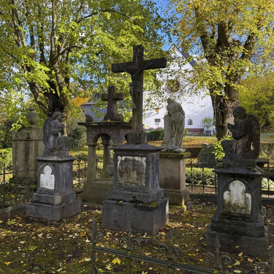 Old tombs at the castle cemetery at the Michaelskapelle, Bad Godesberg, Bonn, North Rhine-Westphalia, Germany
