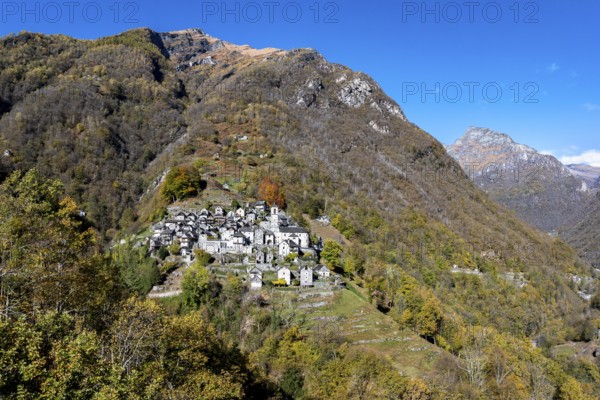 Corippo in the Verzasca Valley, a typical Ticino village, Valle Verzasca, Canton of Tessin, Switzerland