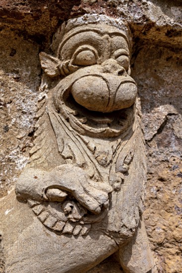 Close-up of an artfully crafted stone lion statue, The Temples of Polonnaruwa in Sri Lanka