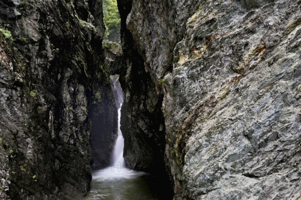 Small waterfall, Diosaz mountain river in the gorge, Gorges de la Diosaz, Les Houches, Chamonix-Mont-Blanc, Haute-Savoie, France