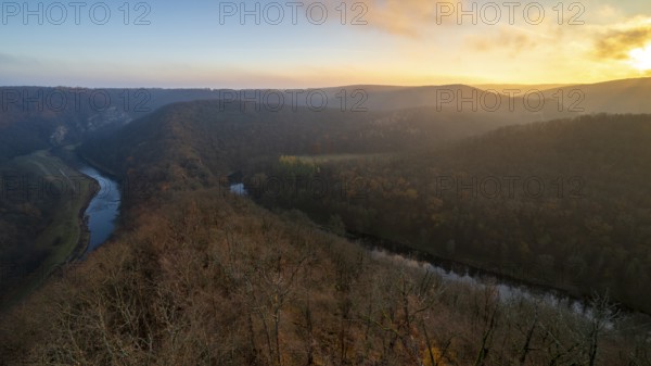 Sunrise, morning mood, autumn landscape, river loop, river Thaya, Thaya Valley National Park, Lower Austria, Austria