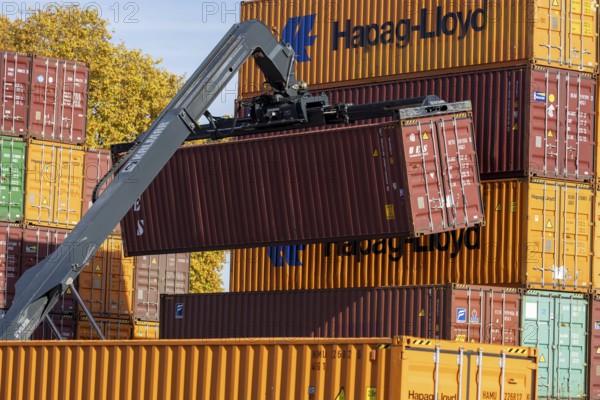 Shipping containers in the port of Mannheim. The port of Mannheim is considered one of the most important inland ports in Europe