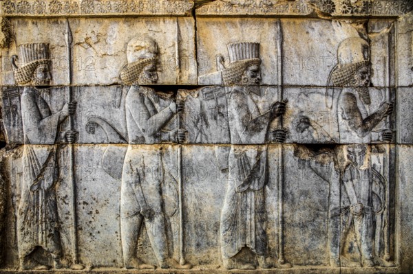 Relief detail of the delegation of peoples bringing gifts to Darius on the stairs of the Apadana Palace, Persepolis