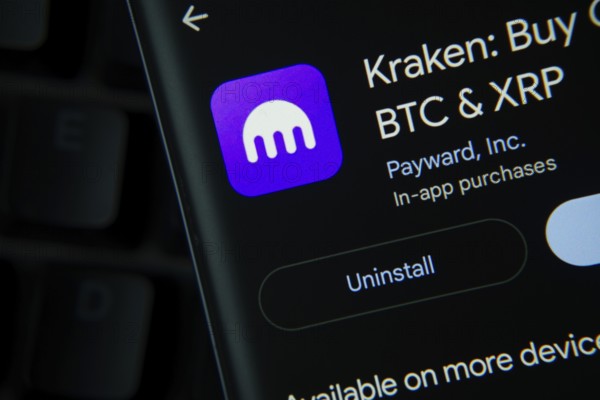 Dhaka, Bangladesh- 27 July 2025: Kraken app from Google Playstore is displayed on a smartphone screen